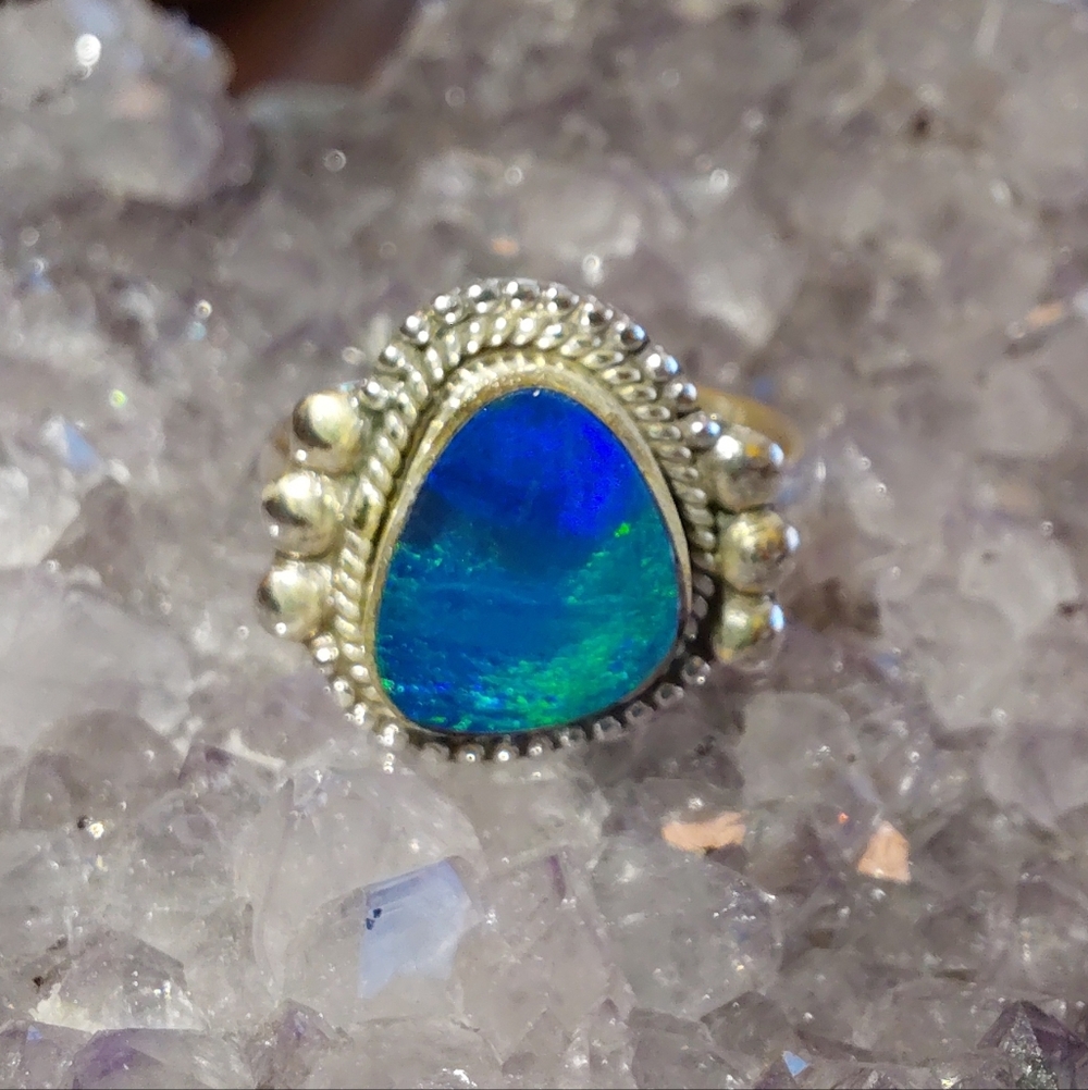 Stunning Australian Opal Silver Ring Size 6 - Picture 4 of 15